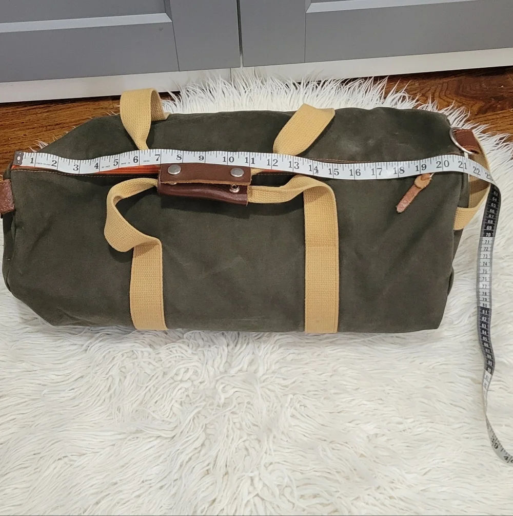 WORK HARD PLAY Olive Green Duffel Bag with Tan Straps